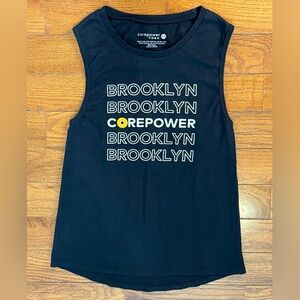 CorePower Yoga Brooklyn Logo Tank Top Black Women’s XS Yoga Workout Graphic